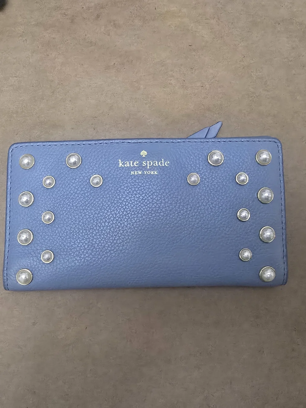 Kate Spade Light Blue Blue Pearl-Stud Leather Wallet